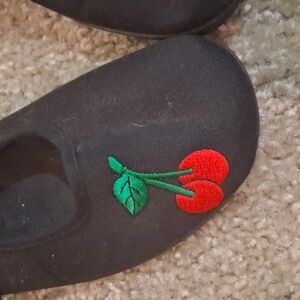Women's Black Slippers with Cherry Design